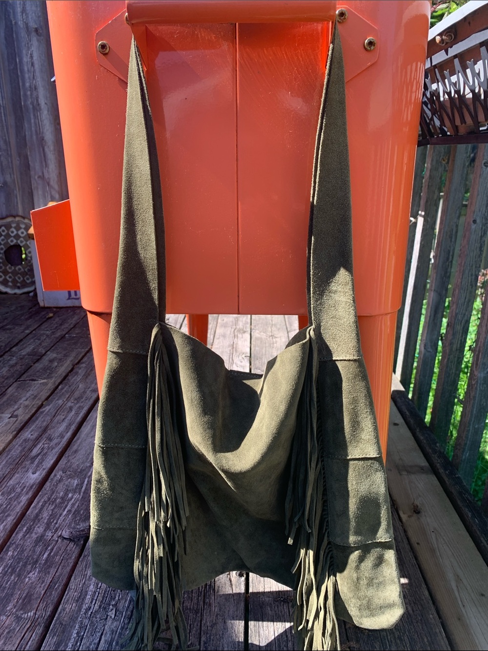 Olive Suede Fringe Shoulder Bag - Casual Boho Style
